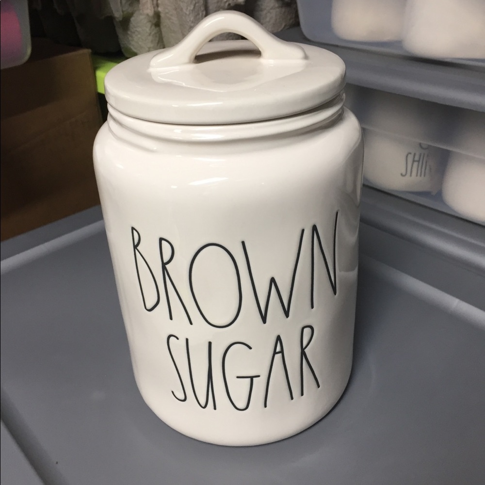 Rae Dunn BROWN SUGAR Canister large white flat lid
